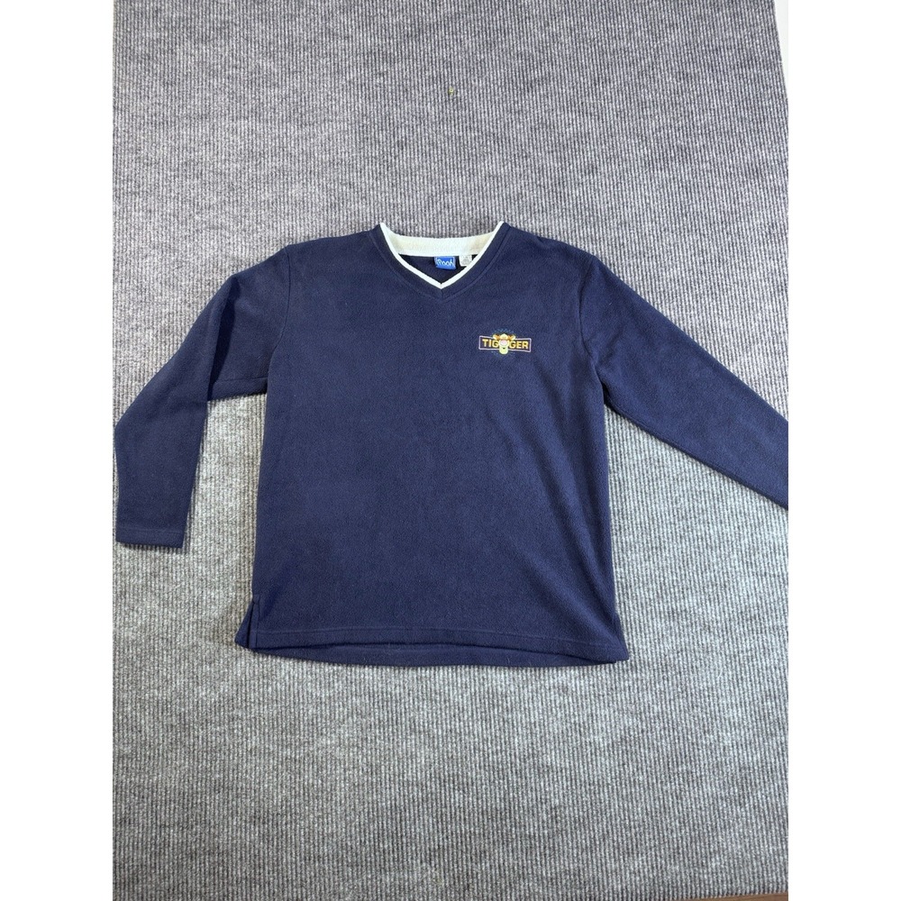Pooh Tigger Disney Embroidered Fleece Pullover Navy Blue V-Neck L/G Women
